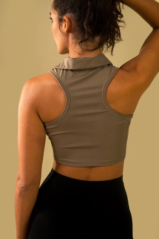 COLLARED CROPPED TANK (beige)