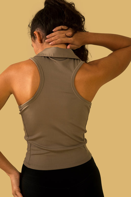 LONG LENGTH COLLARED TANK (beige)