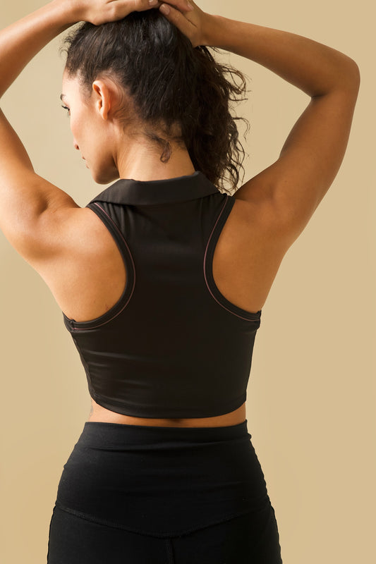 COLLARED CROPPED TANK (black/ pink)