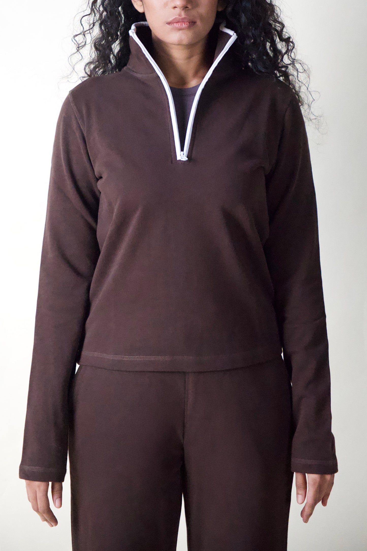 HALF-ZIP SWEATSHIRT (BROWN/WHITE)