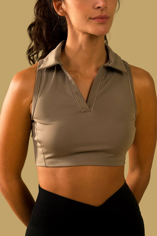 COLLARED CROPPED TANK (beige)