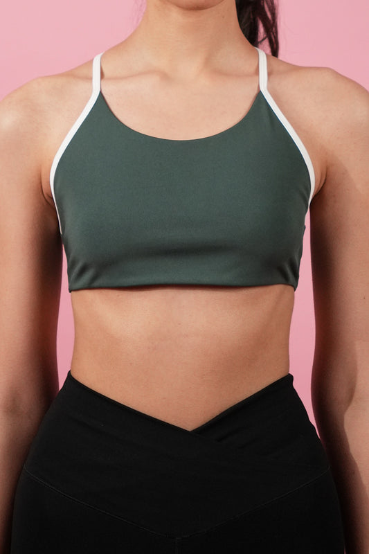 Y-BACK SPORTS BRA (Green/White)