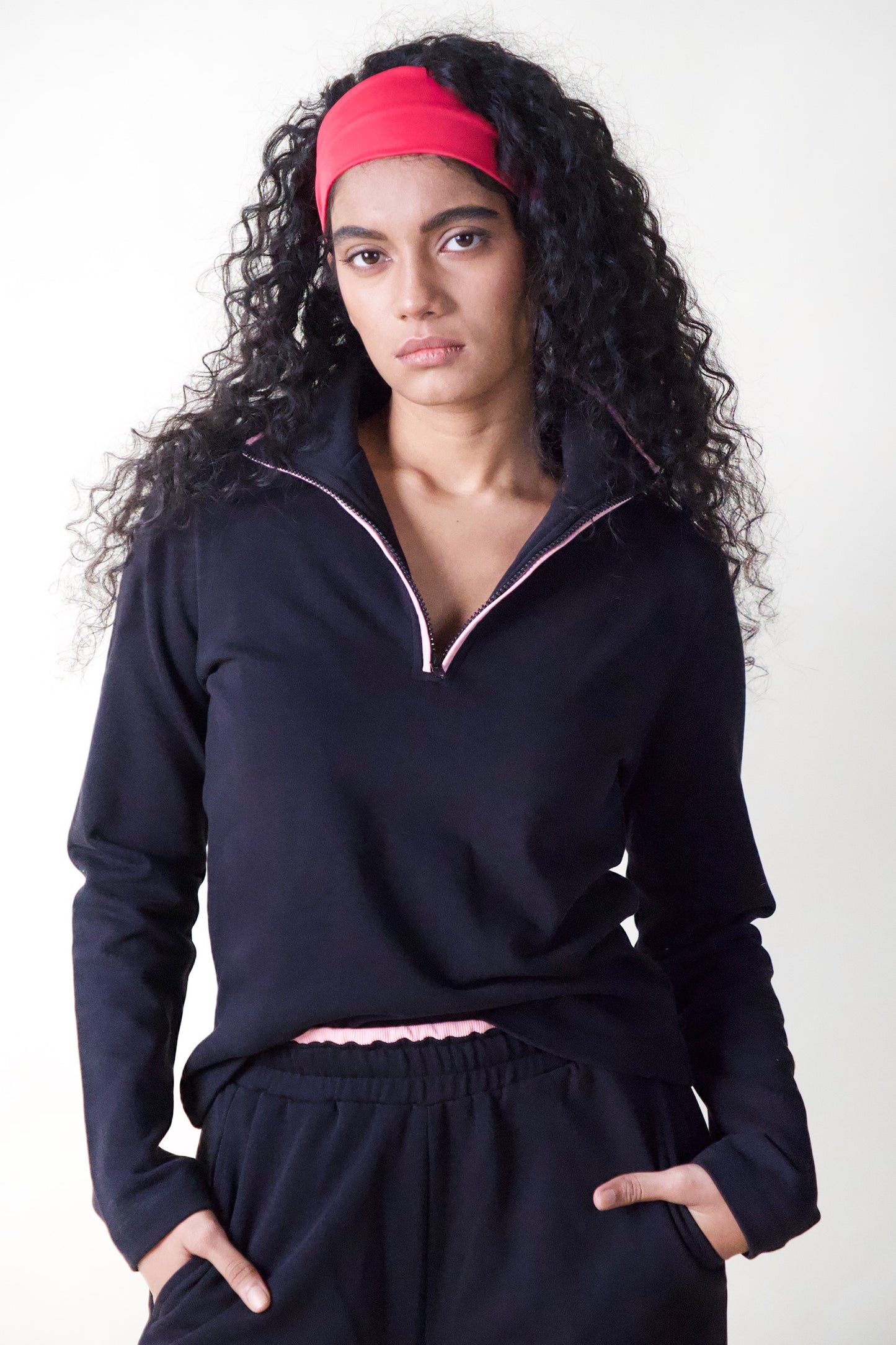 HALF-ZIP SWEATSHIRT (BLACK/PINK)