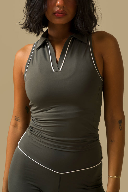 MOTION COLLARED TANK  (Dark Sage)