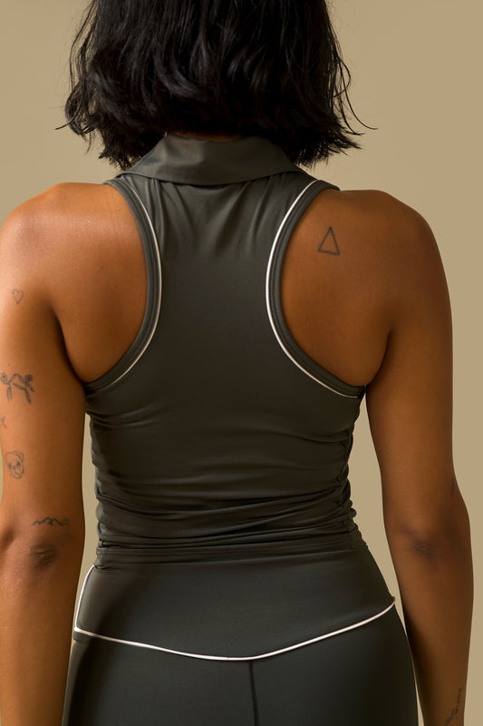 MOTION COLLARED TANK  (Dark Sage)