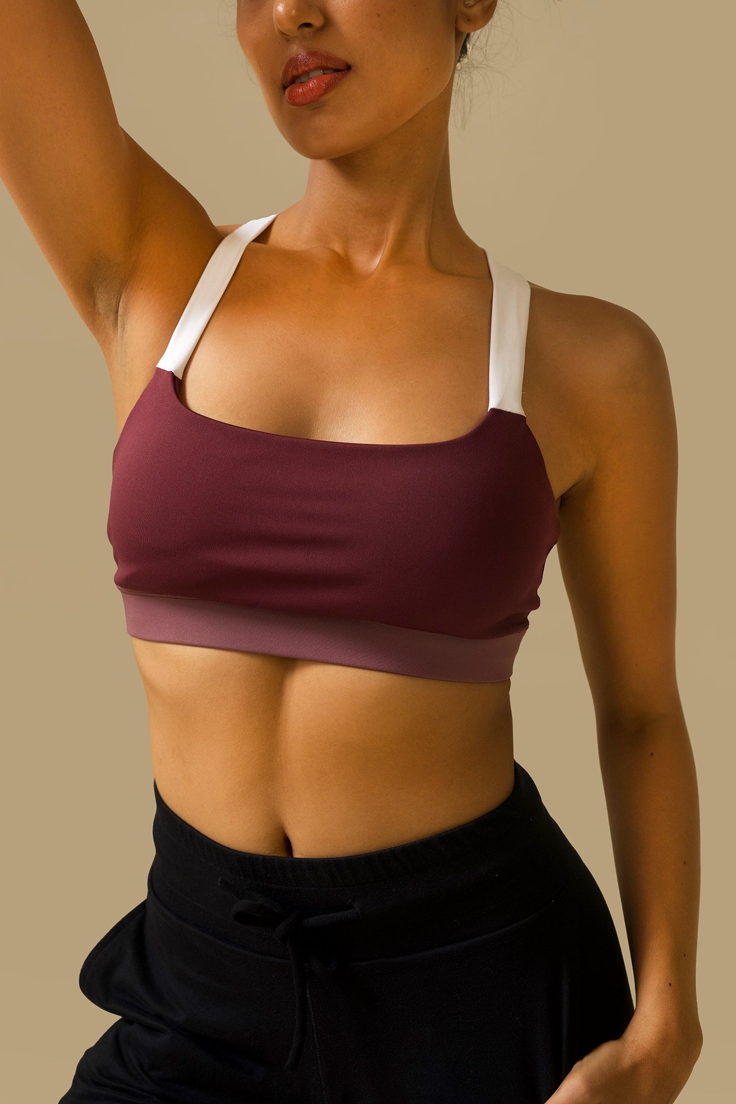 CROSSBACK BRA (maroon/ white)